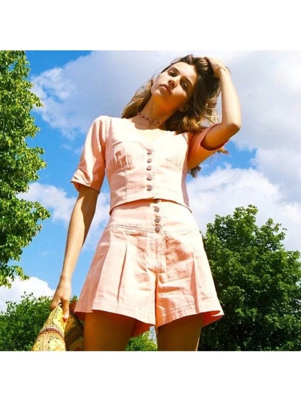 Free People Twice as Nice Orange Denim Crop Top & Shorts